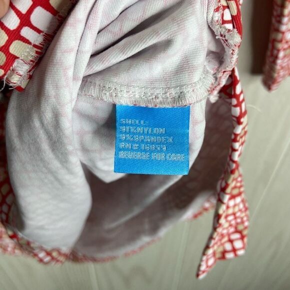 J. McLaughlin Women's Multicolor Brickwork 3/4 Length Split Neck Tunic Top Red S - Picture 4 of 6